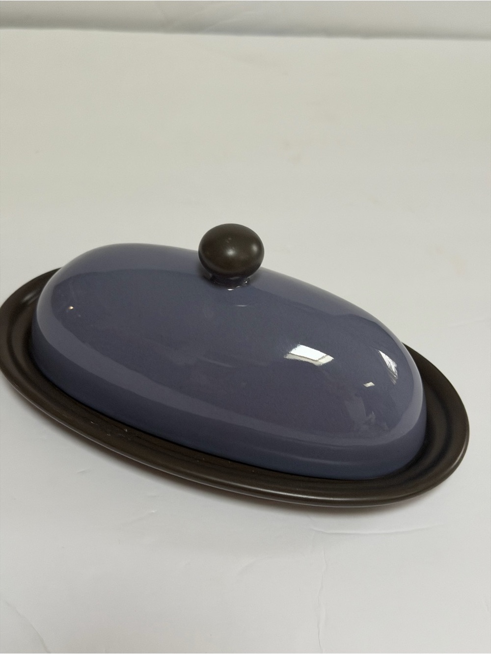 Pfaltzgraff Purple/Black Stoneware Oval Covered Butter Dish